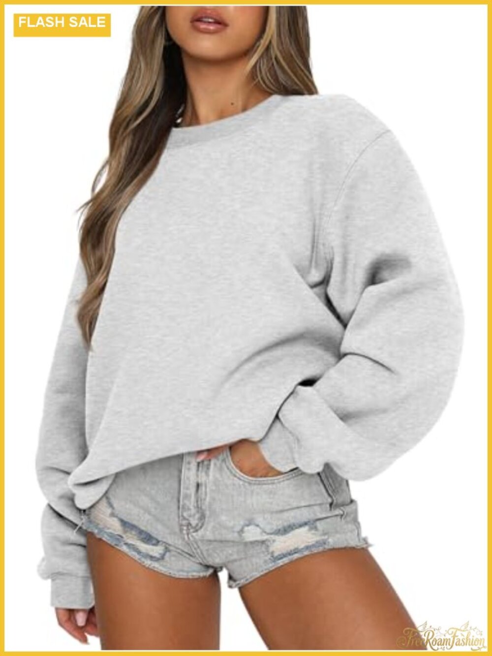 Oversized Crewneck Sweatshirt Long Sleeve Ribbed Cuffs Casual Pullover